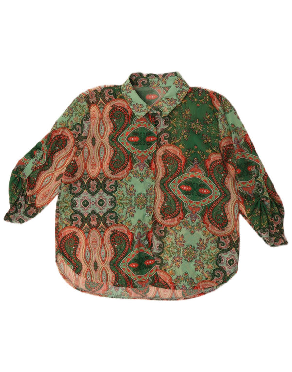 Camicetta trasparente da donna vintage con motivo cachemire UK 16 grande verde