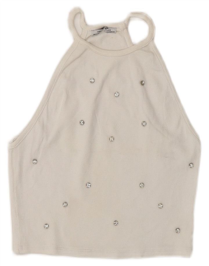 Top corto alla caviglia da donna Zara UK 8 piccolo bianco