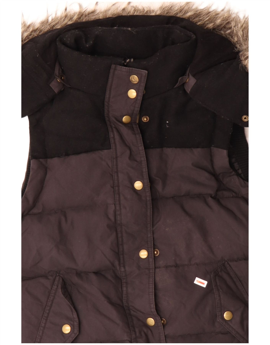 JACK WILLS Gilet imbottito con cappuccio da donna UK 12 Medium Nero Colourblock