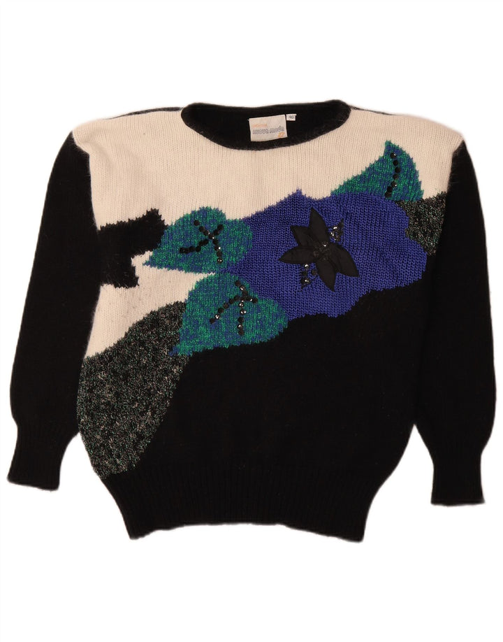 Maglione maglione con scollo a barca da donna Nuova Moda EU 40 blocco colore nero medio