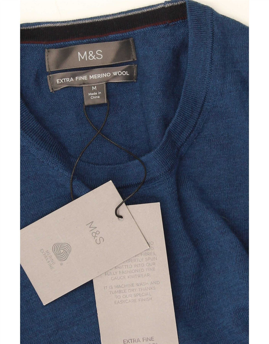 Maglione maglione girocollo da uomo Marks & Spencer blu medio in lana merino
