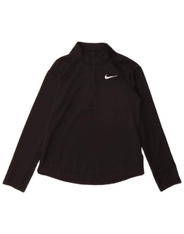 Nike Girls Dri Fit Zip Neck Pullover Tracksuit Top 10-11 Years Medium Black