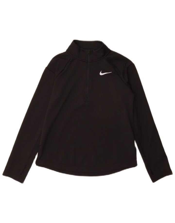 Top della tuta pullover Nike Dri Fit con zip e collo per ragazze 10-11 anni, colore nero medio
