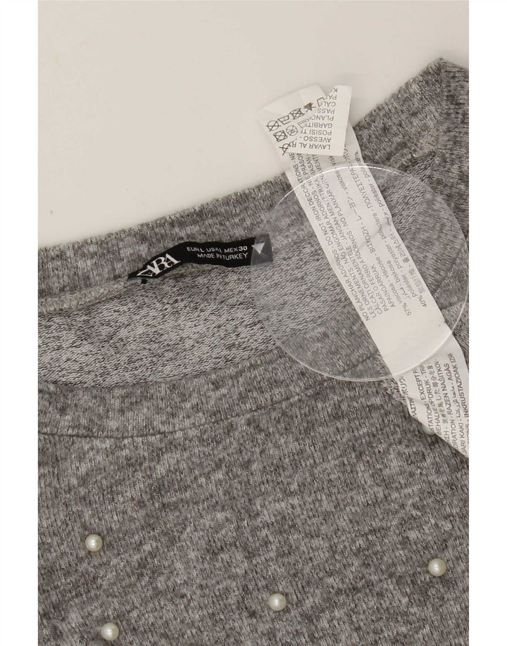 Top Zara da donna manica 3/4 UK 16 grande viscosa grigia