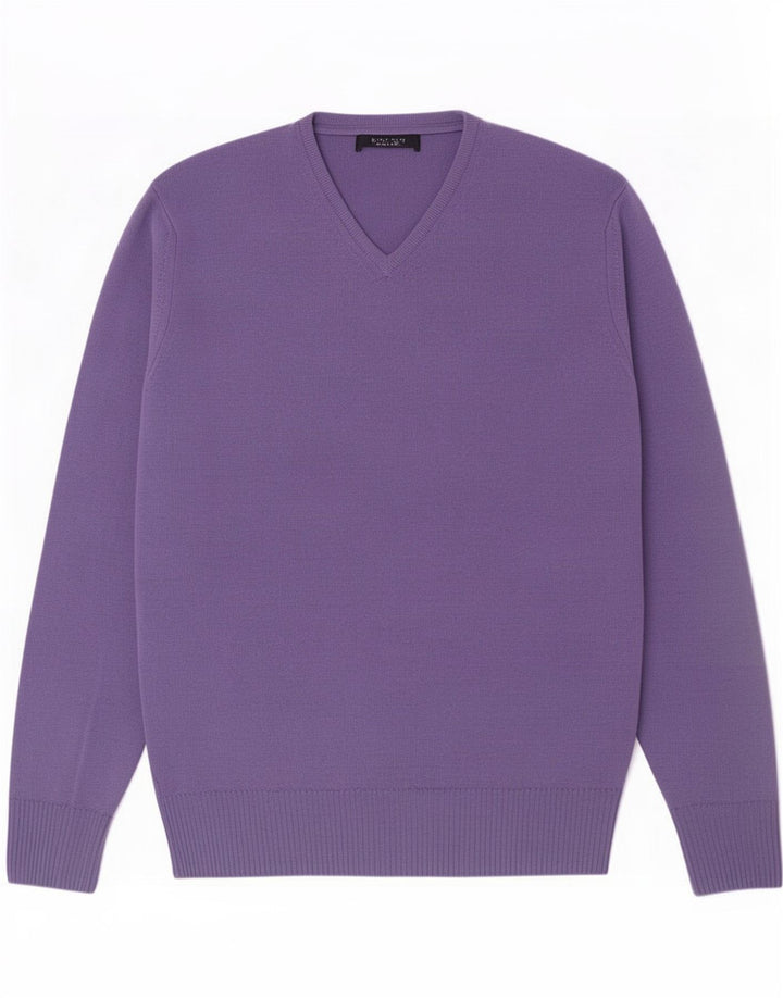 Maglione Zara da uomo con scollo a V, grande, in lana viola