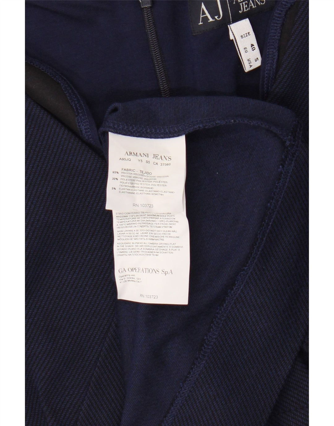 Abito tubino a maniche lunghe da donna Armani Jeans EU 40 viscosa blu navy medio