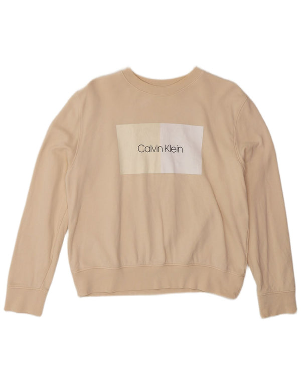 Felpa oversize con grafica da donna Calvin Klein, maglione, UK 10, piccola, beige