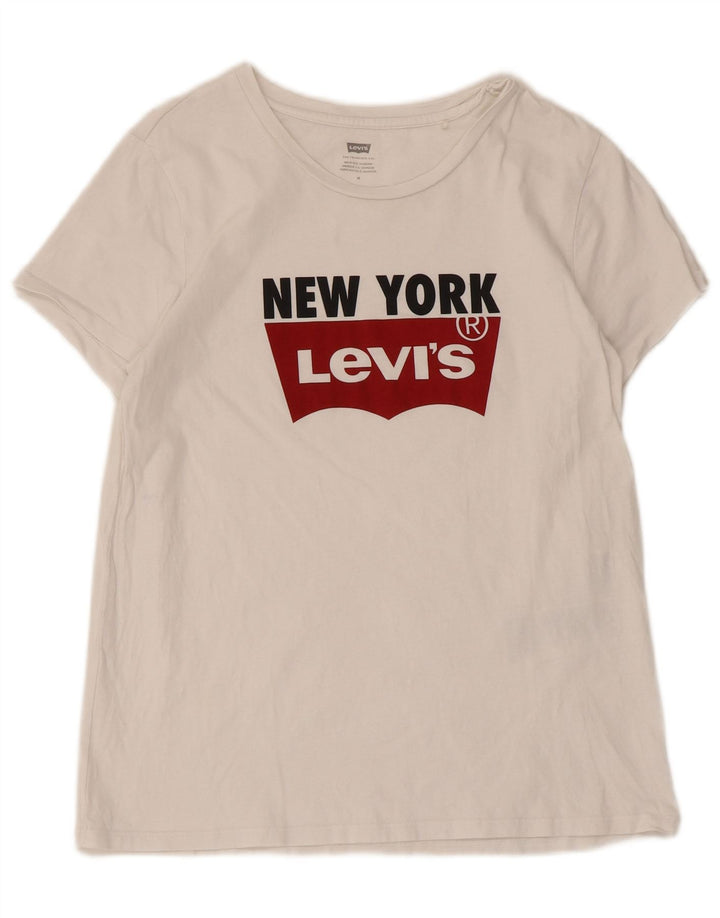 T-shirt grafica da donna Levi's Top UK 12 cotone bianco medio