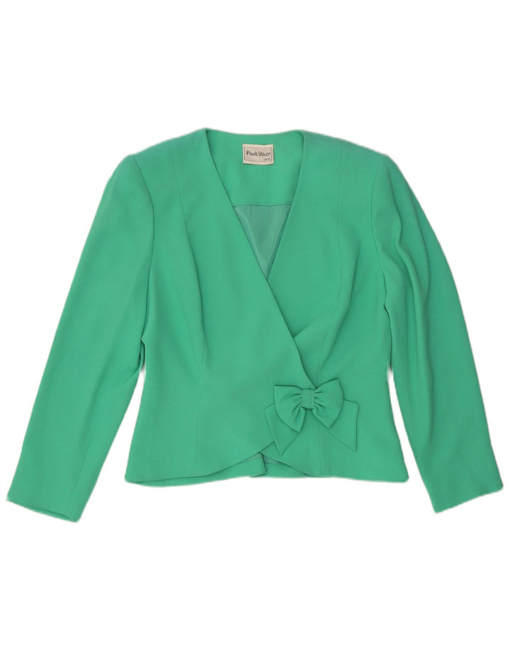 VINTAGE Womens Crop 1 Button Blazer Jacket UK 14 Medium Green Polyester
