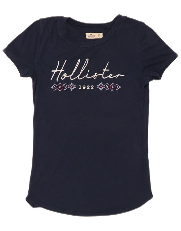 T-shirt grafica da donna HOLLISTER Top UK 6 XS blu navy cotone