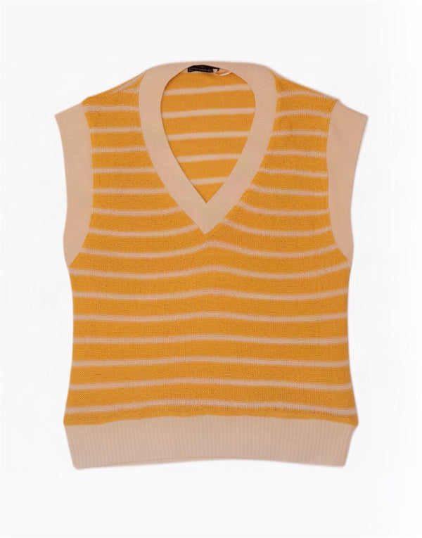 Zara Womens Vest Tank Top UK 14 Medium Yellow Striped Polyester