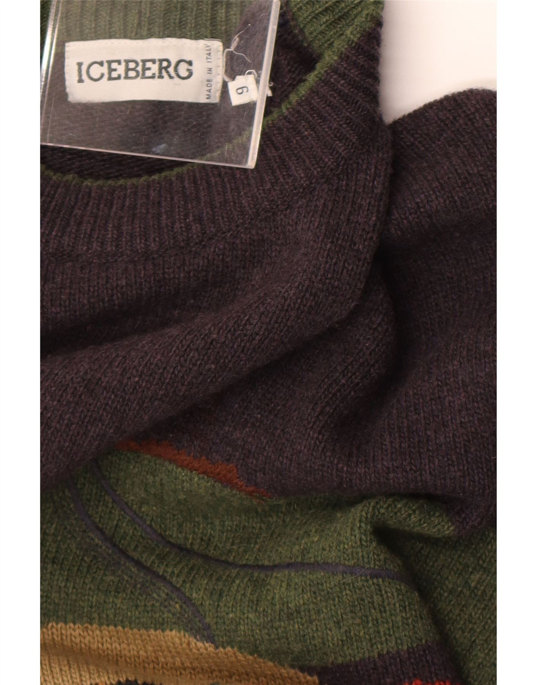 Iceberg Maglione girocollo con grafica da uomo XL in lana grigia retrò