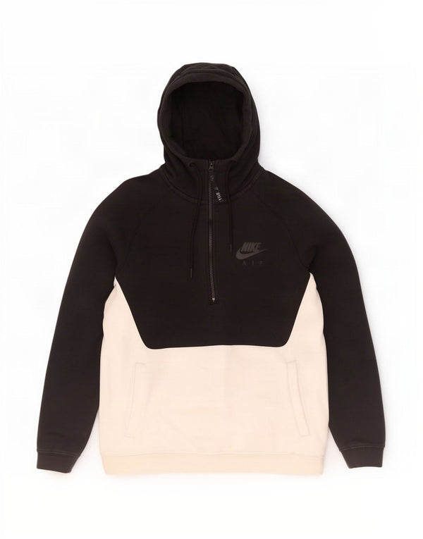 Felpa con cappuccio e collo con zip grafica Nike da uomo, cotone color block medio nero