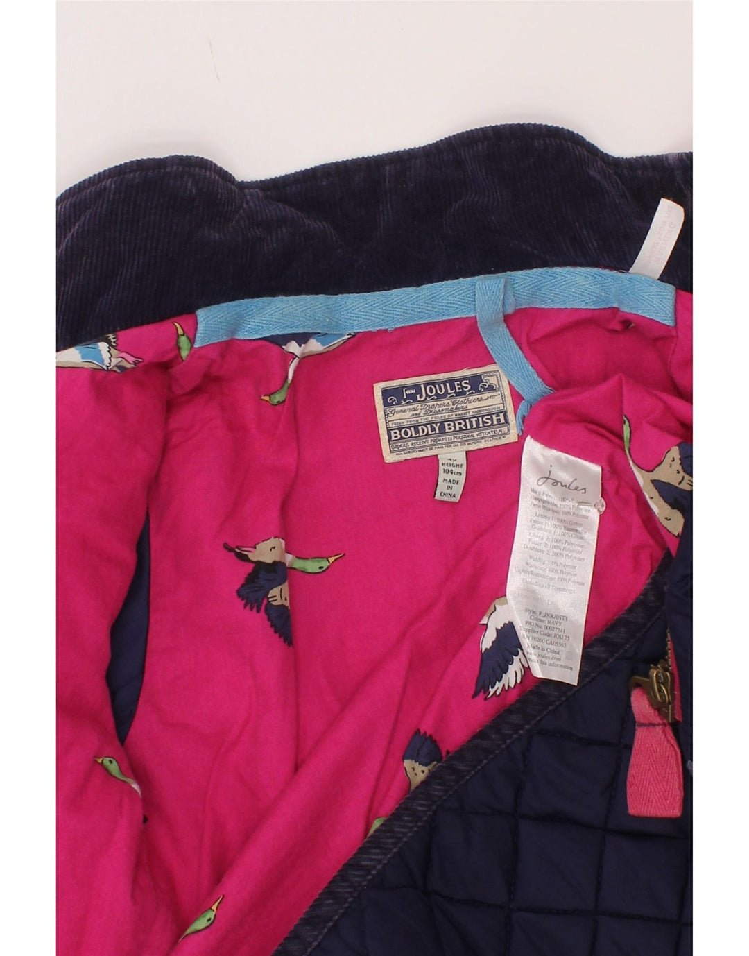 Giacca trapuntata per ragazze Joules 3-4 anni in poliestere blu navy