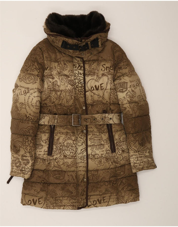 DESIGUAL Cappotto imbottito con grafica con motivo astratto da donna EU 38 Marrone medio