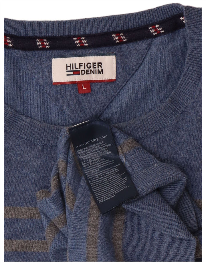 Maglione maglione girocollo da uomo Tommy Hilfiger grande cotone a righe blu