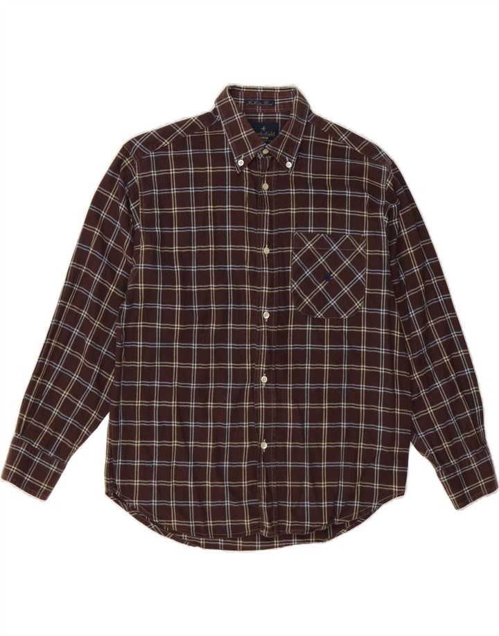 BROOKSFIELD Mens Flannel Shirt Size 40 Medium Brown Check Cotton Vintage Brooksfield and Second-Hand Brooksfield from Messina Hembry 