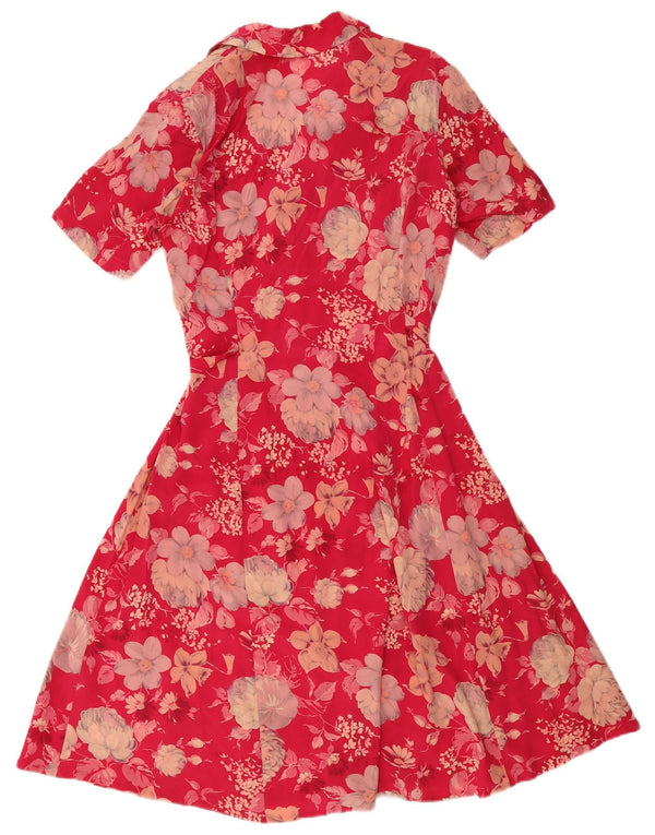Abito a trapezio da donna vintage UK 12 medio rosso floreale
