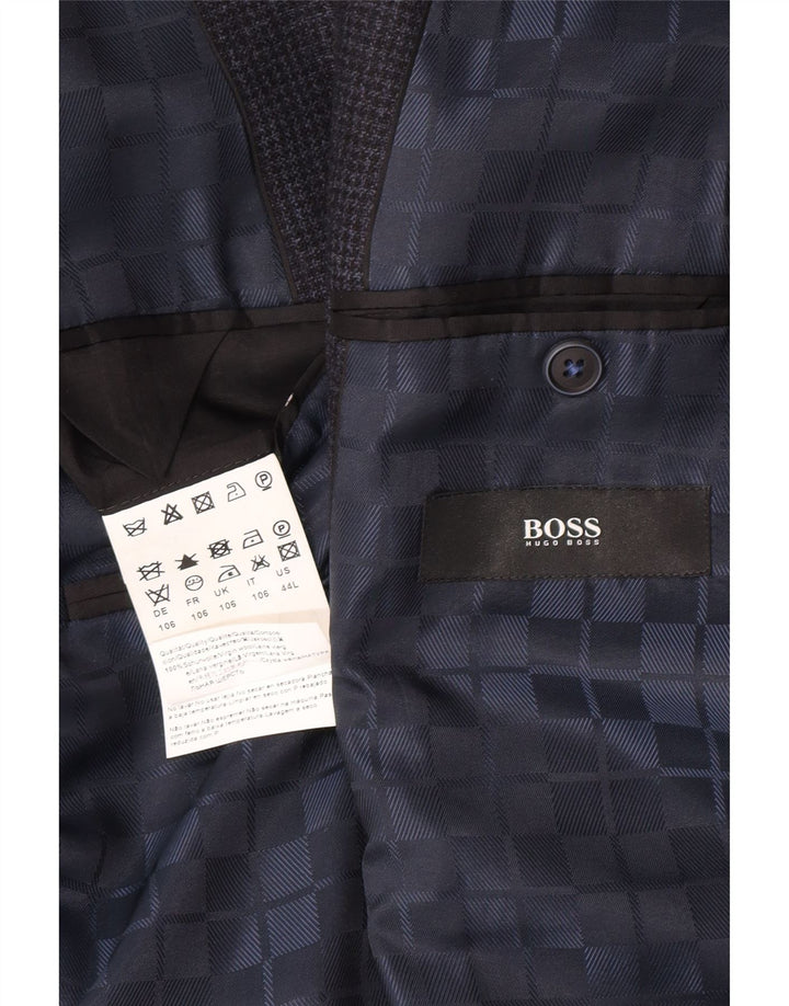 Giacca blazer da uomo a 2 bottoni Hugo Boss UK 42 XL pied de poule blu navy