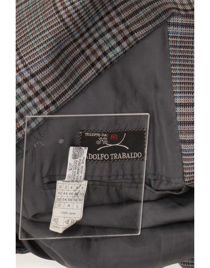 Adolfo Trabaldo Giacca blazer da uomo a 2 bottoni IT 48 Lana a quadri grigio medio