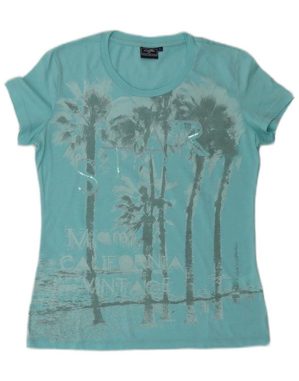 T-shirt grafica da donna Lotto Top UK 14 grande cotone blu