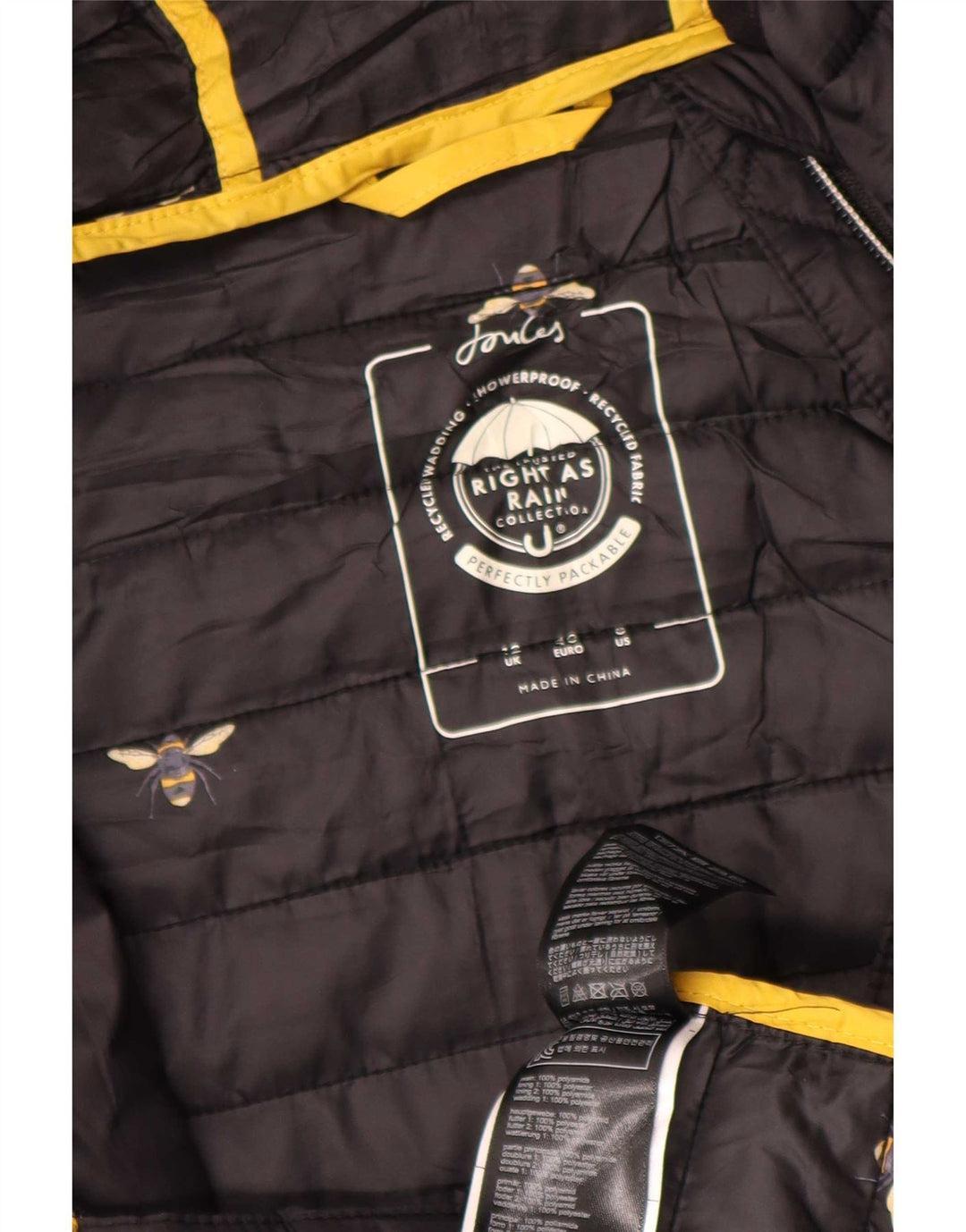 Cappotto imbottito con cappuccio da uomo Joules UK 12 medio nero in poliammide
