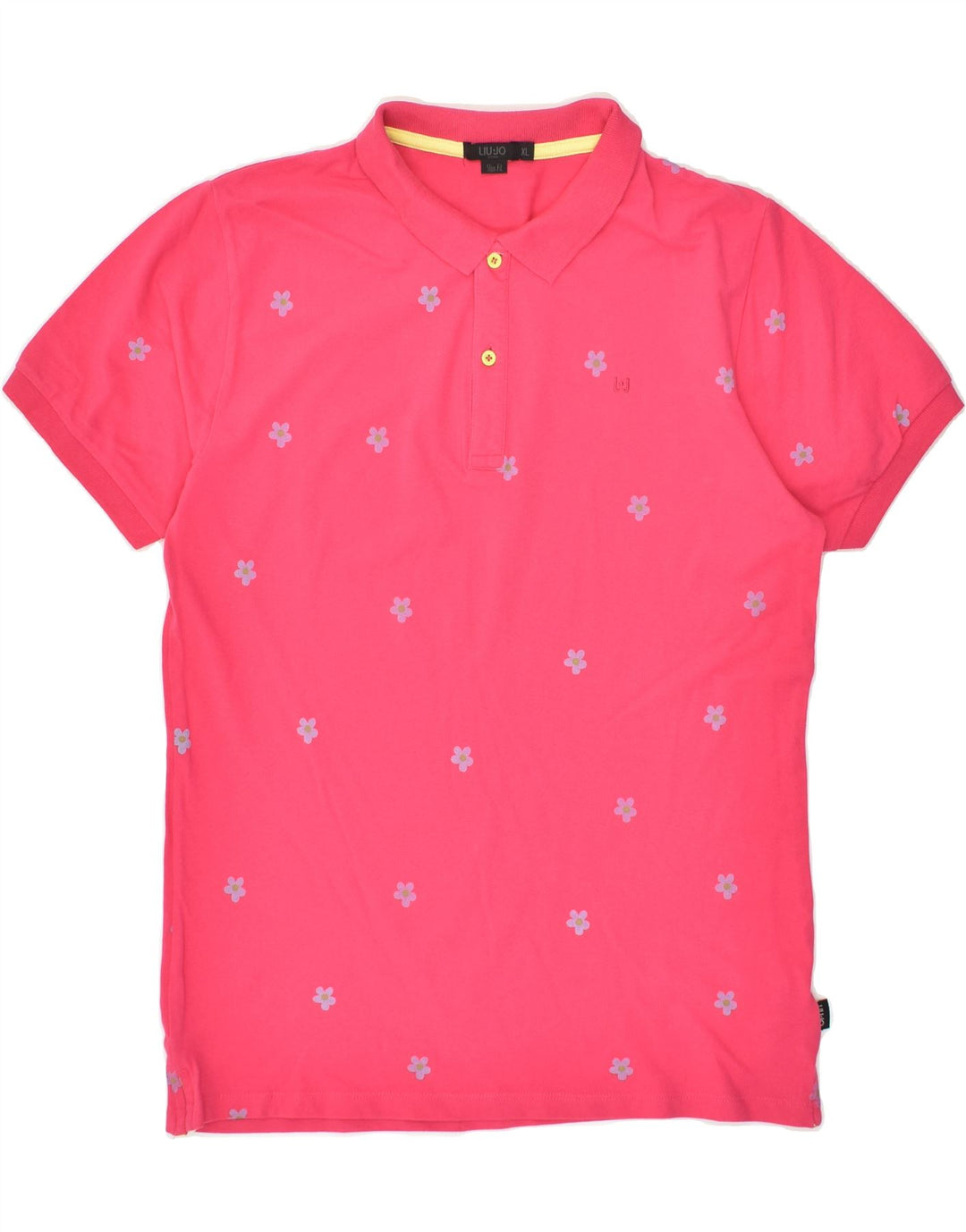 LIU JO Mens Slim Fit Polo Shirt XL Pink Floral Cotton | Vintage Liu Jo | Thrift | Second-Hand Liu Jo | Used Clothing | Messina Hembry 