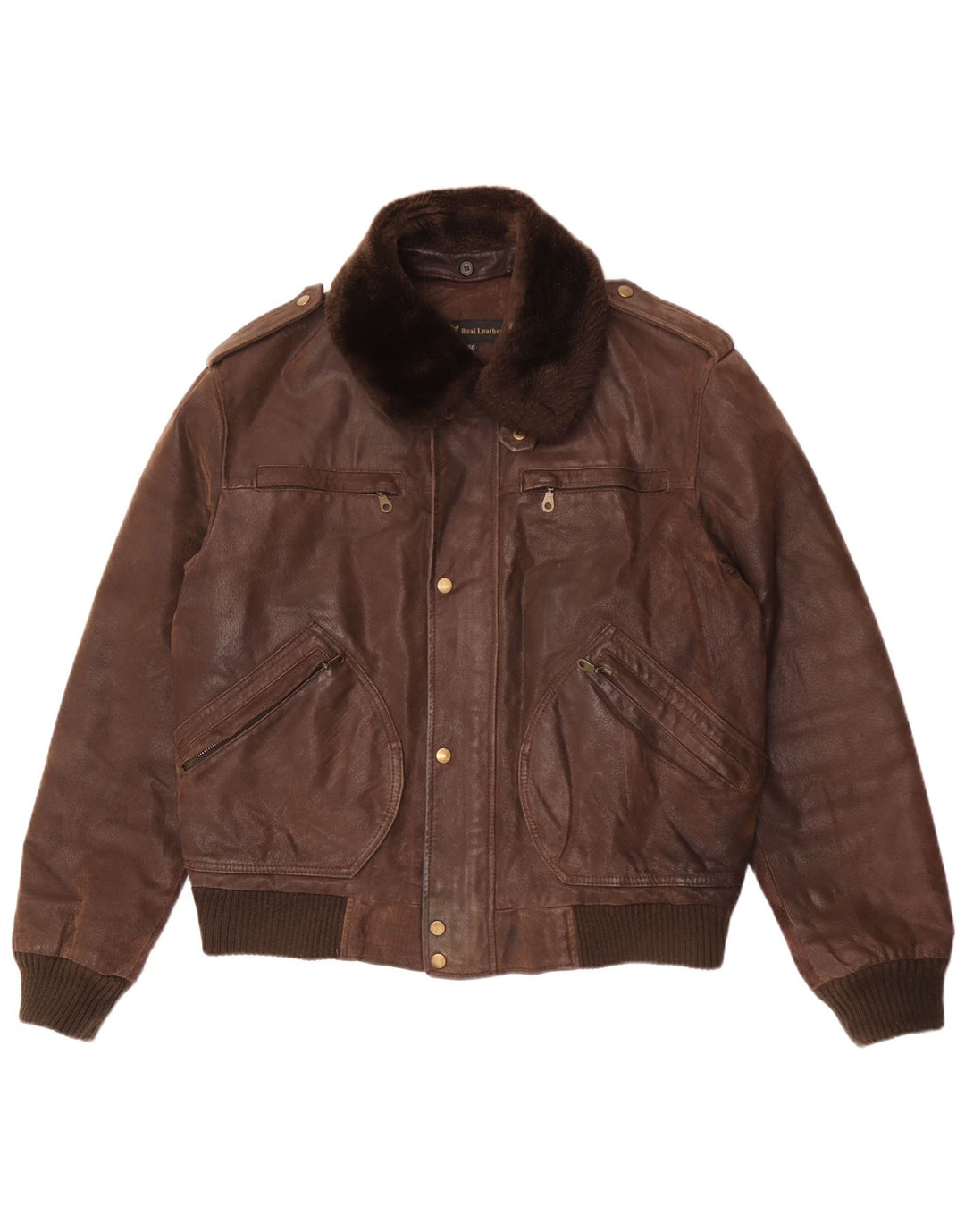 Giacca da aviatore da volo in pelle da uomo vintage IT 50 grande in pelle marrone