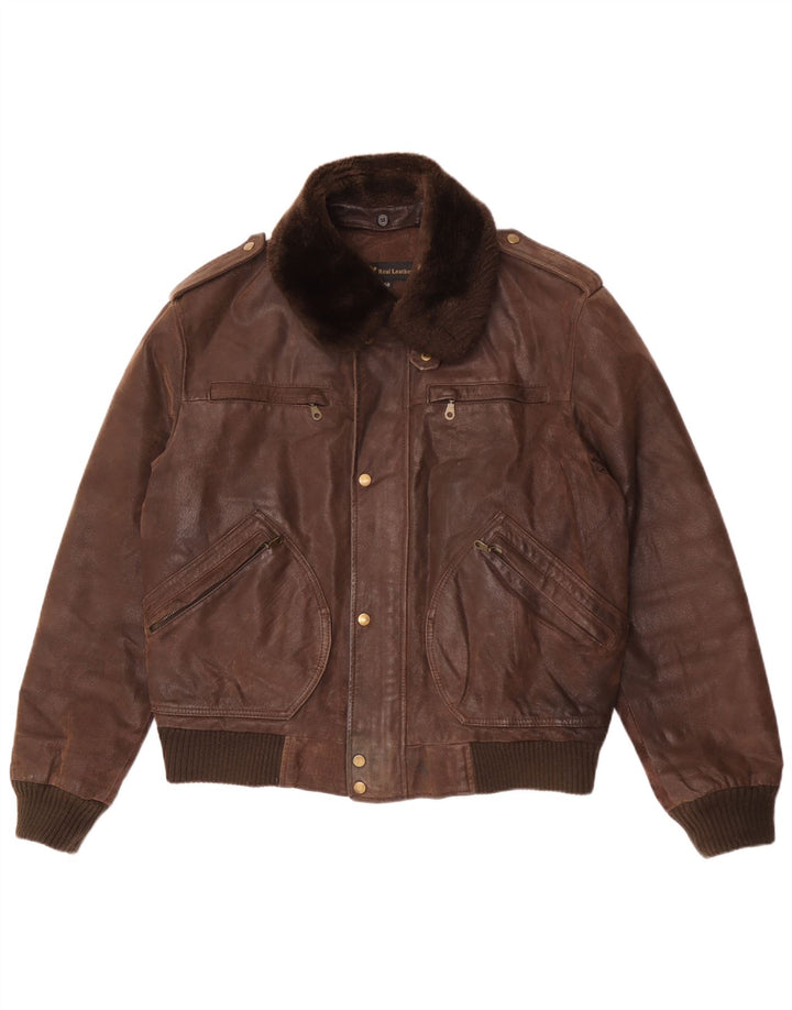 Giacca da aviatore da volo in pelle da uomo vintage IT 50 grande in pelle marrone