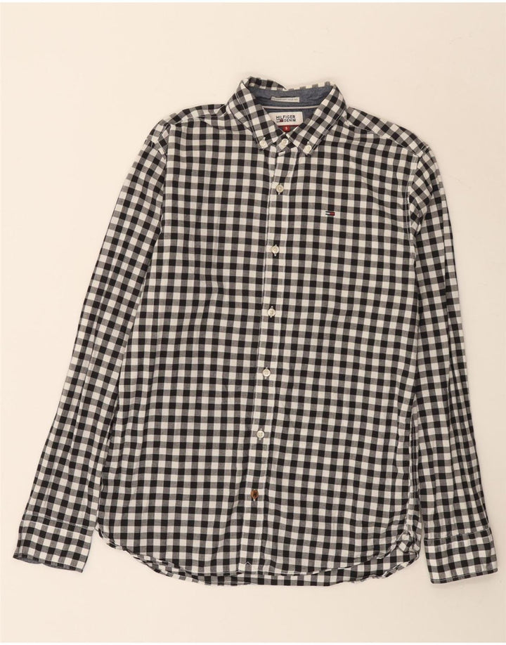TOMMY HILFIGER Camicia da uomo piccola in cotone a quadretti nero