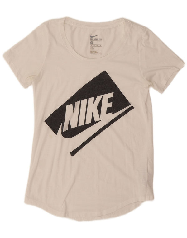 T-shirt grafica oversize da donna Nike UK 6 XS poliestere bianco