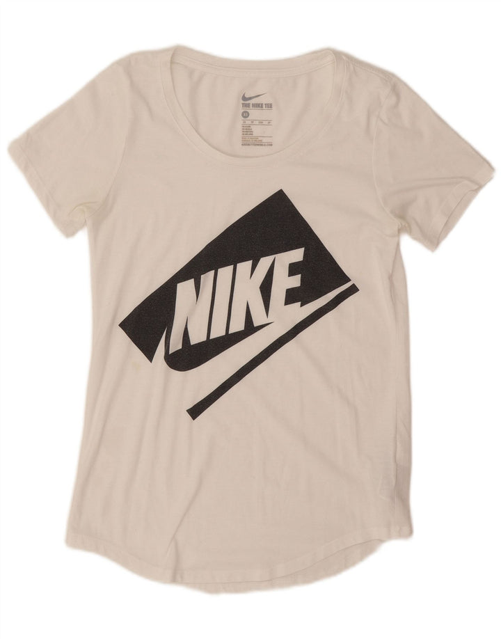 T-shirt grafica oversize da donna Nike UK 6 XS poliestere bianco