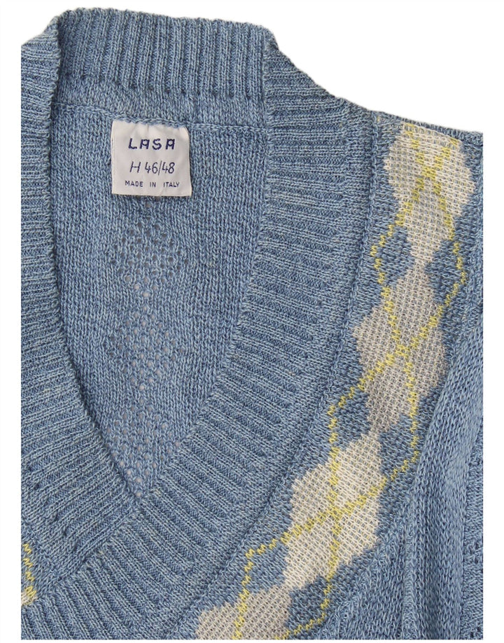 Maglione da donna con scollo a V Lasa IT 46/48 Large Blue Argyle/Diamond