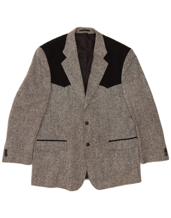 STOCKERPOINT Giacca blazer a 2 bottoni da uomo UK 44 2XL Lana color block grigia