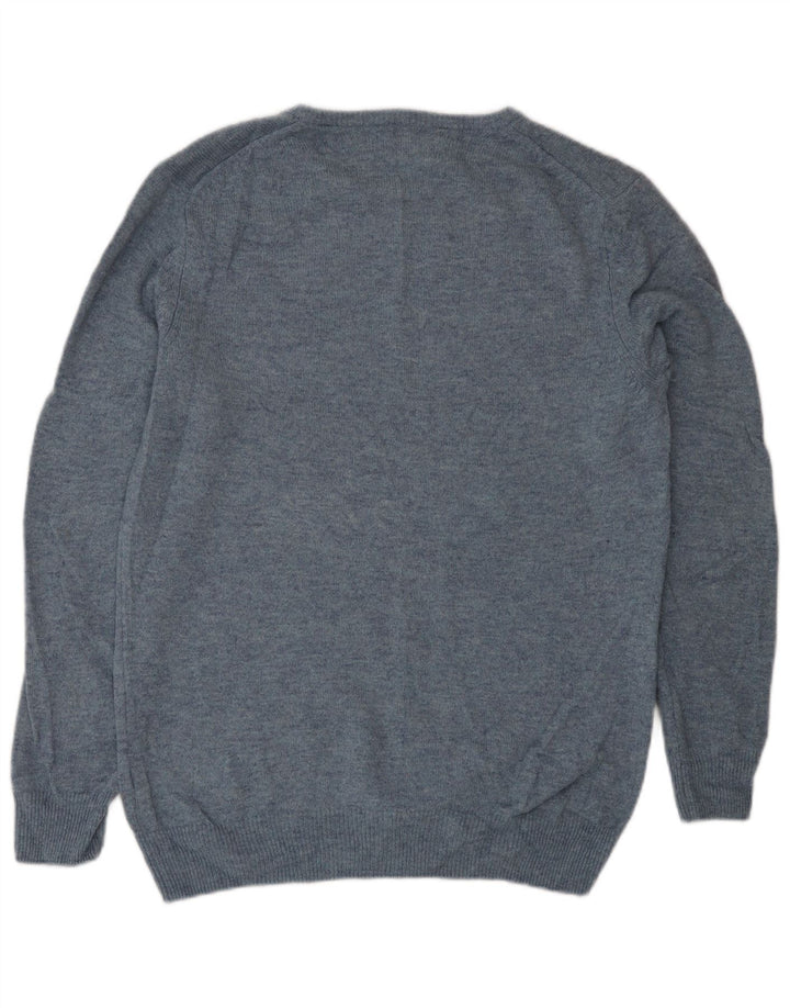 Maglione maglione con scollo a barca da uomo Marks & Spencer classico in lana blu medio