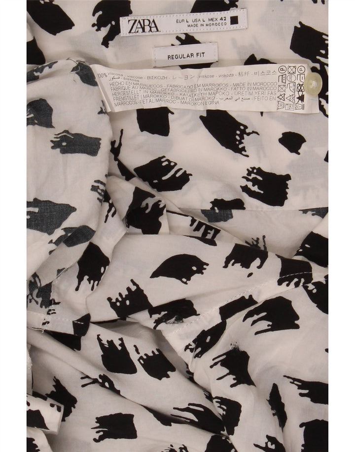 Camicia Zara da uomo a maniche corte, vestibilità regolare, ampia, in viscosa bianca screziata