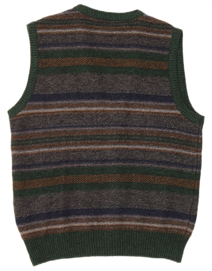 Maglione cardigan senza maniche vintage da uomo in lana a righe multicolori medie