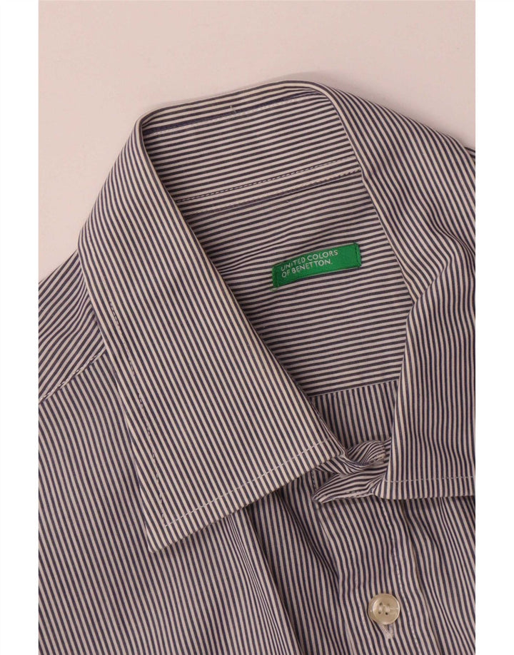 Camicia Benetton Uomo Gessato Medio Blu Navy