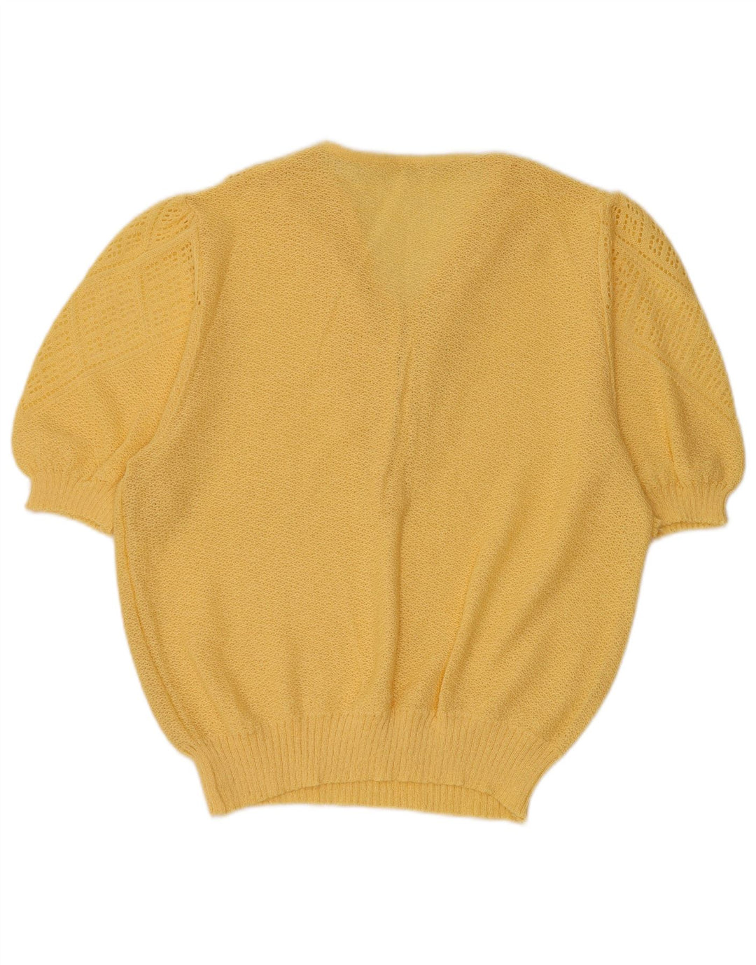 Maglione da donna VINTAGE a maniche corte con scollo a V UK 16 grande giallo