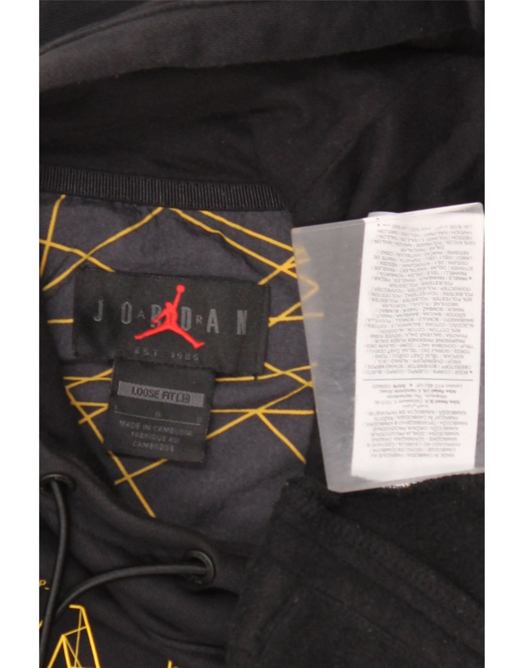 JORDAN Felpa con cappuccio da uomo con vestibilità ampia grafica Paris Paris, grande nera geometrica