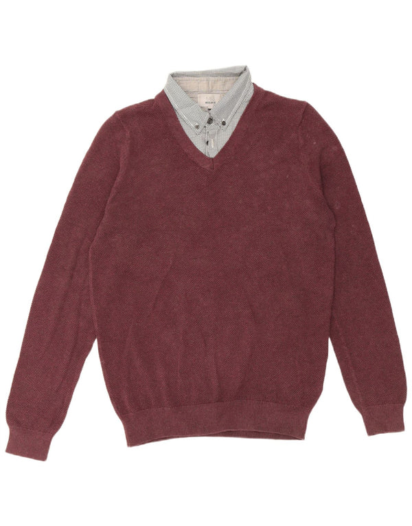 Maglione da uomo Marks & Spencer vestibilità regolare con collo alto piccolo bordeaux
