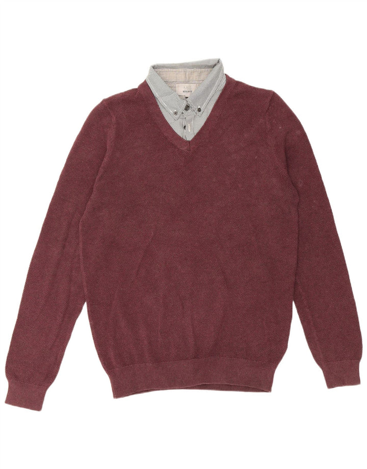Maglione da uomo Marks & Spencer vestibilità regolare con collo alto piccolo bordeaux