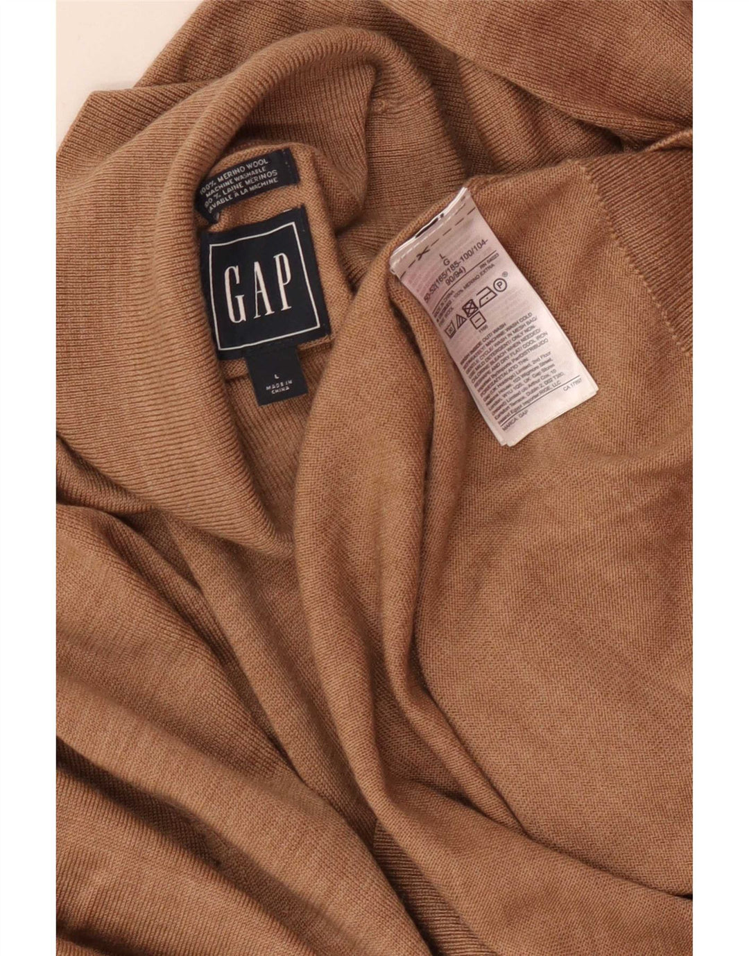 Gap Maglione da uomo con collo alto e maglione grande in lana merino screziata beige