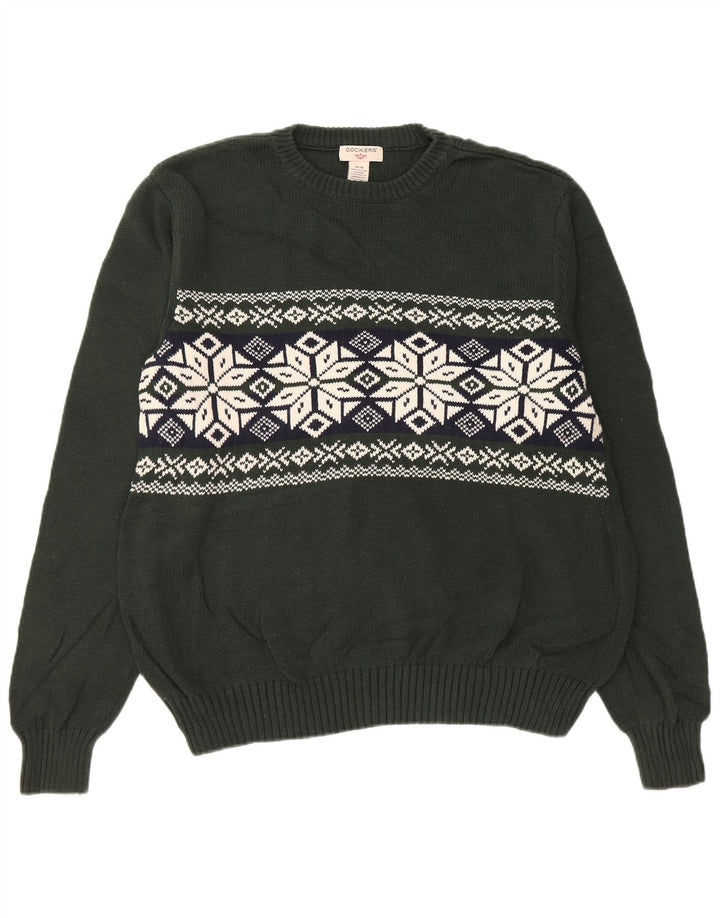 Maglione da uomo girocollo Dockers in cotone Fair Isle color kaki medio