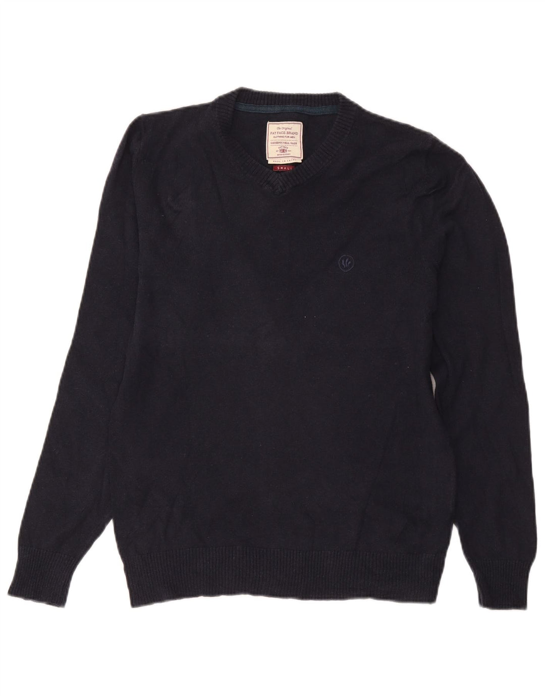 Maglione da uomo con scollo a V Fat Face piccolo in cotone blu navy