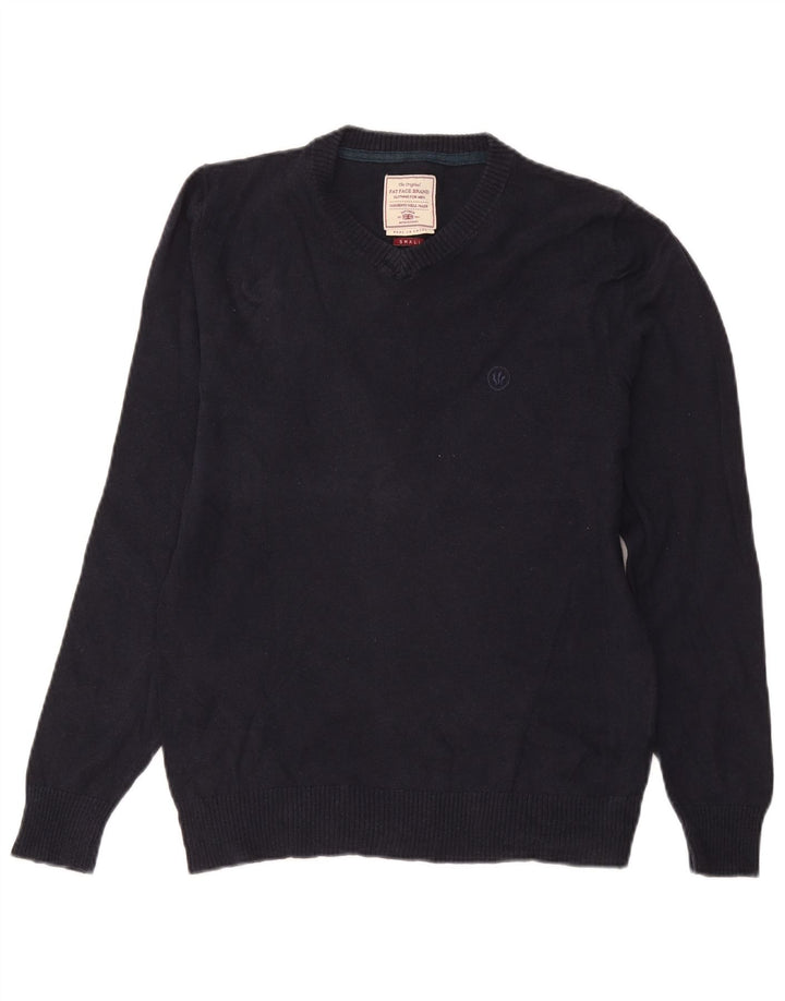 Maglione da uomo con scollo a V Fat Face piccolo in cotone blu navy