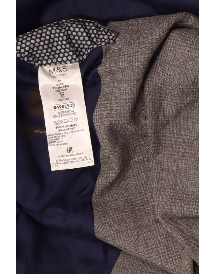 Giacca blazer a 2 bottoni Marks & Spencer da uomo UK 46 XL poliestere a quadri grigio