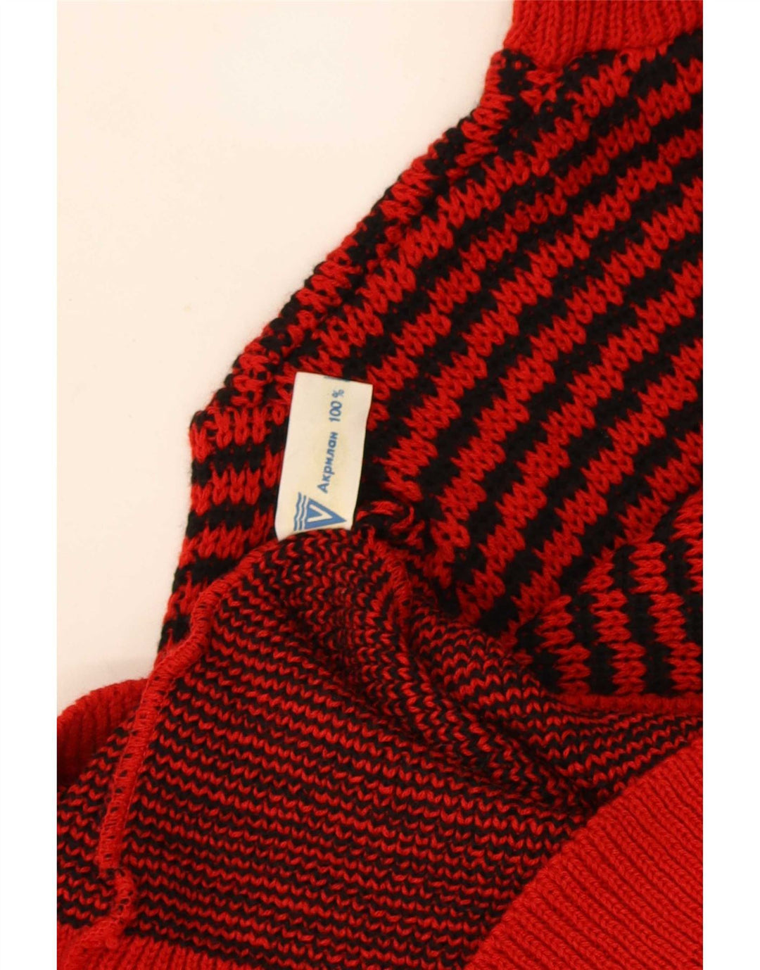 Maglione maglione vintage da donna con collo alto UK 12 Acrilico a strisce rosse medie