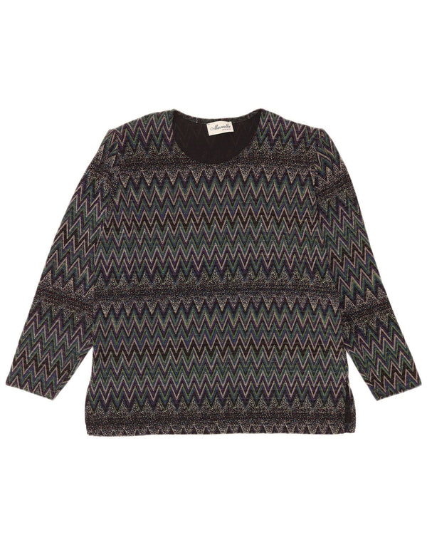 Top camicetta a maniche lunghe da donna vintage UK 16 Grande Chevron multicolore