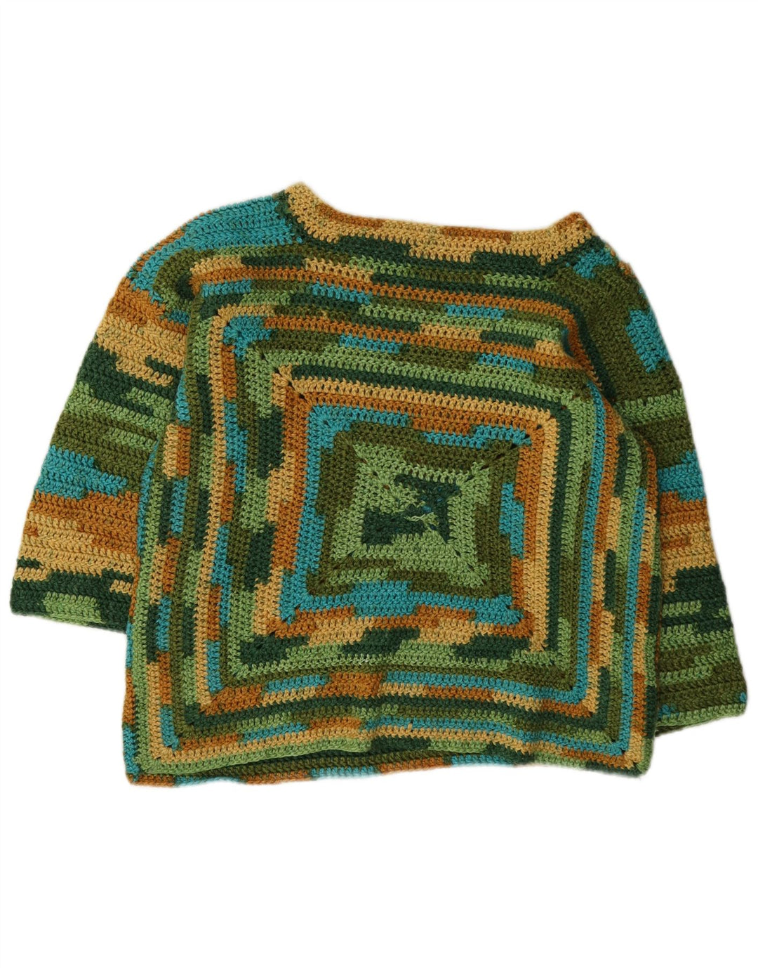 Maglione maglione vintage da donna con scollo a barca UK 14 medio multicolore